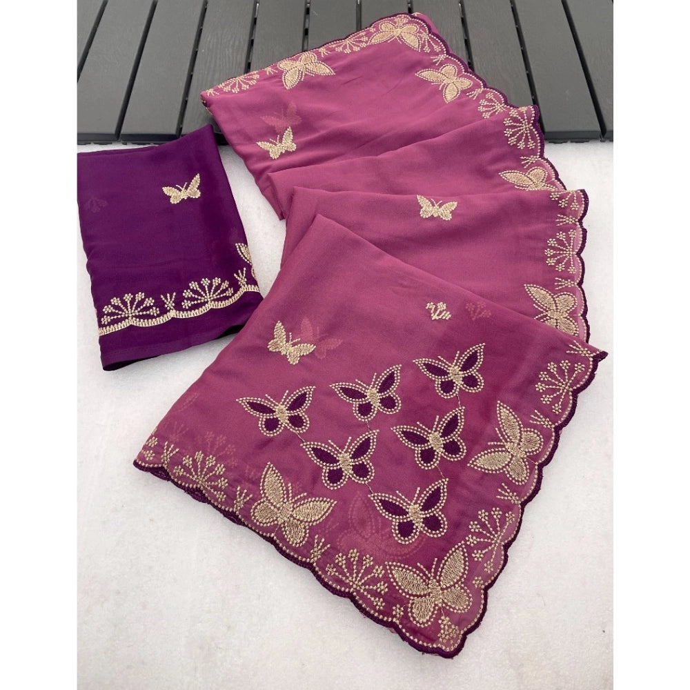 Women's Star Georgette Embellished Saree — Dusty Purple-Blue