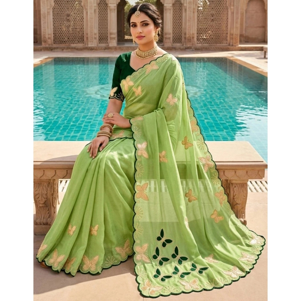 Women's Star Georgette Embellished Saree — Green