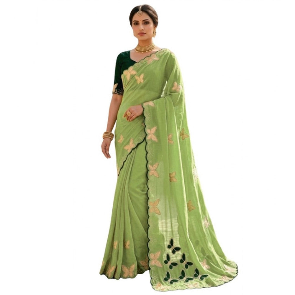 Women's Star Georgette Embellished Saree — Green