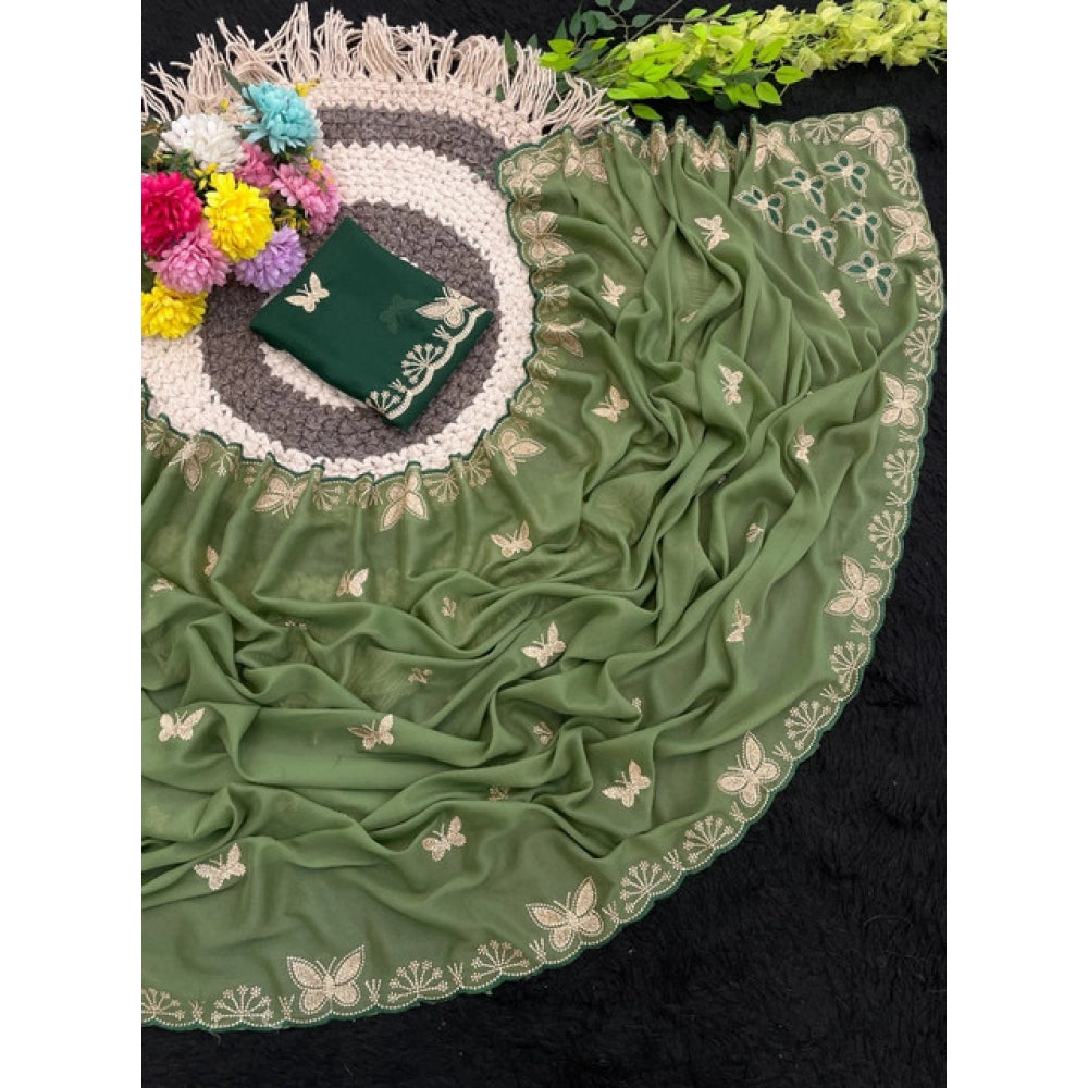 Women's Star Georgette Embellished Saree — Green