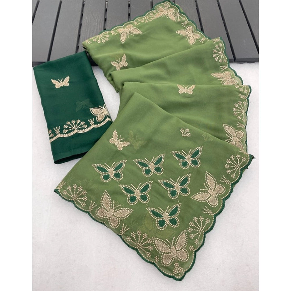 Women's Star Georgette Embellished Saree — Green