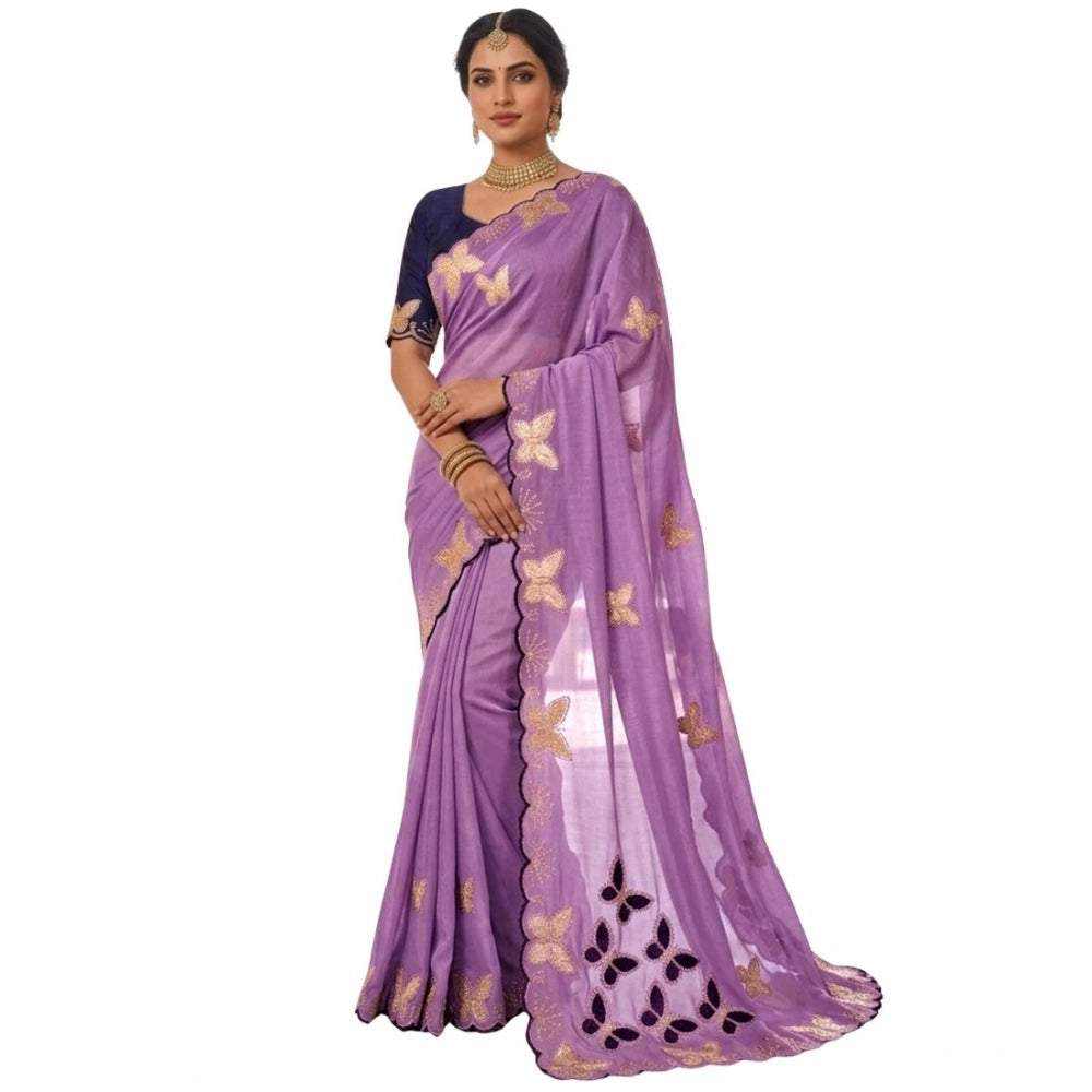 Women's Star Georgette Embellished Saree — Lavender