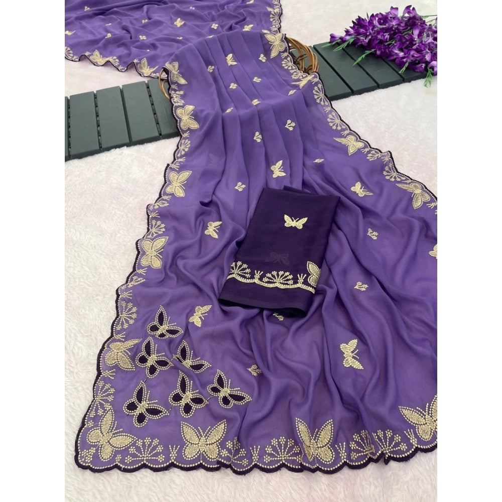 Women's Star Georgette Embellished Saree — Lavender