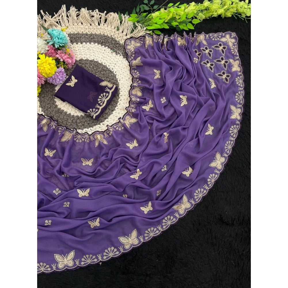 Women's Star Georgette Embellished Saree — Lavender