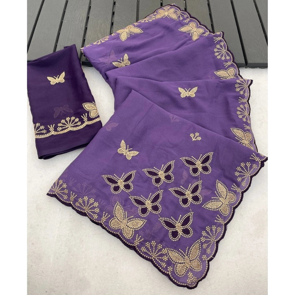 Women's Star Georgette Embellished Saree — Lavender