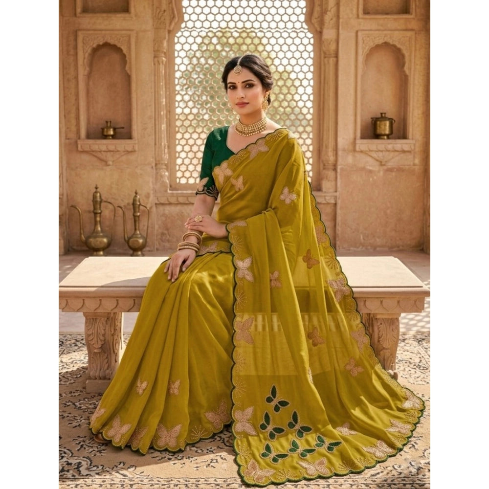 Women's Star Georgette Embellished Saree — Mustard
