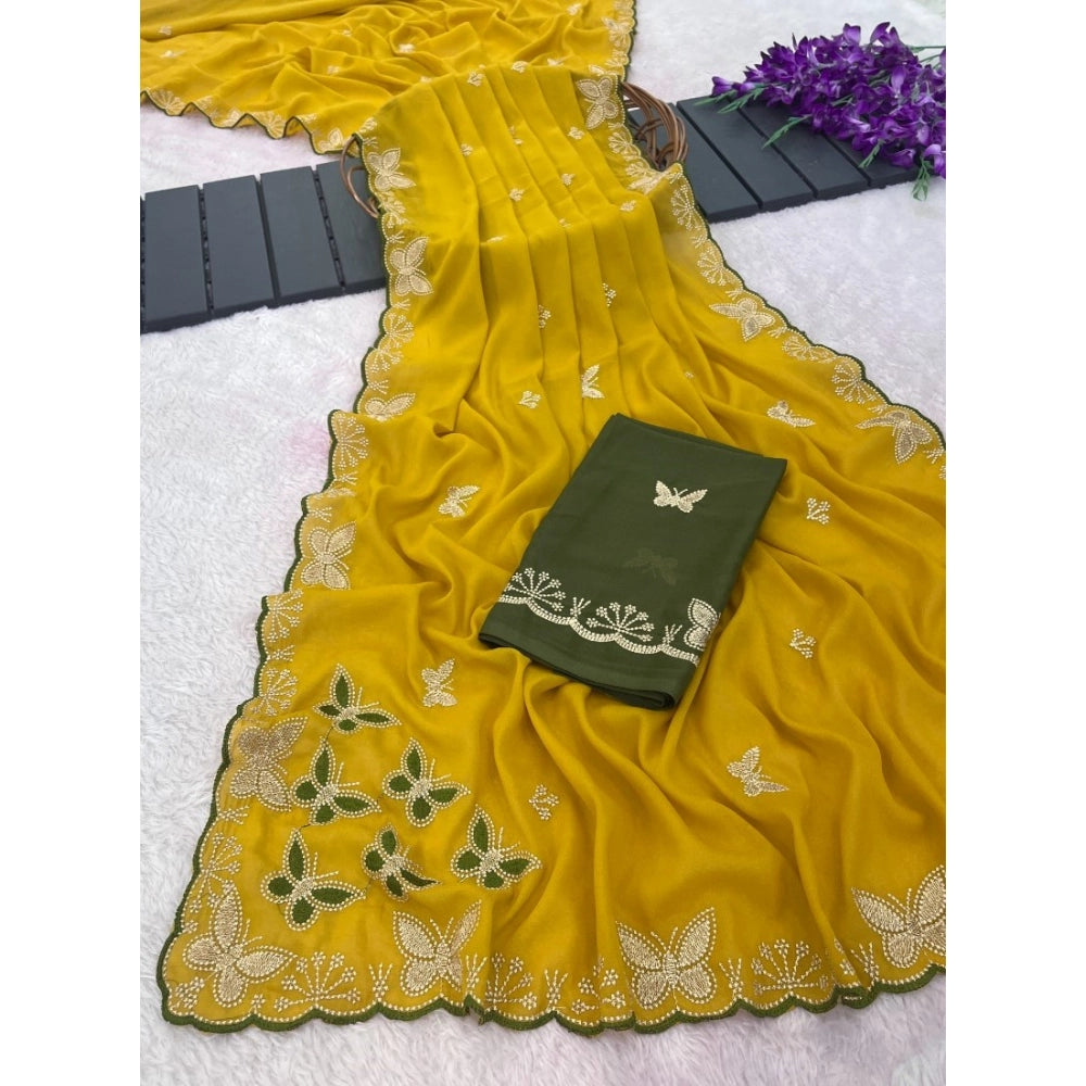 Women's Star Georgette Embellished Saree — Mustard