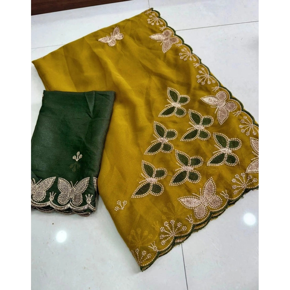 Women's Star Georgette Embellished Saree — Mustard