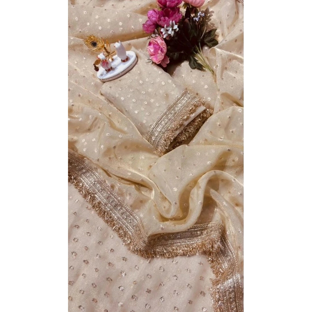 Women's Silk Embellished Saree — Beige