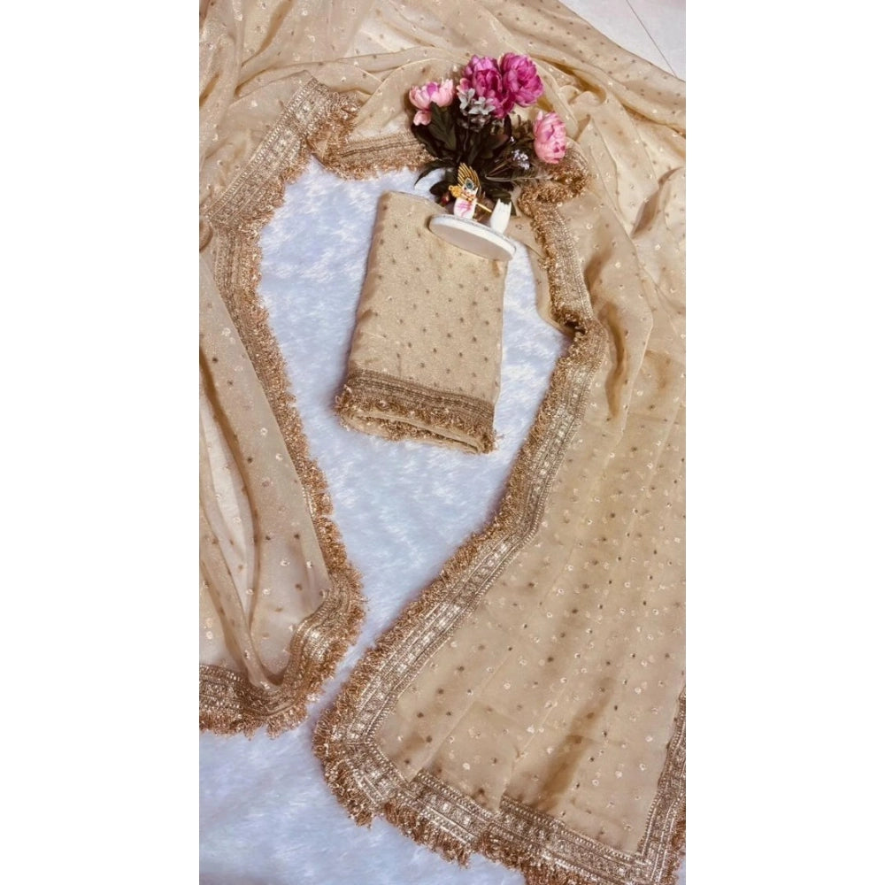 Women's Silk Embellished Saree — Beige