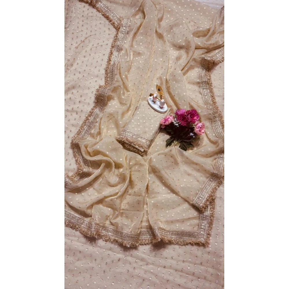 Women's Silk Embellished Saree — Beige