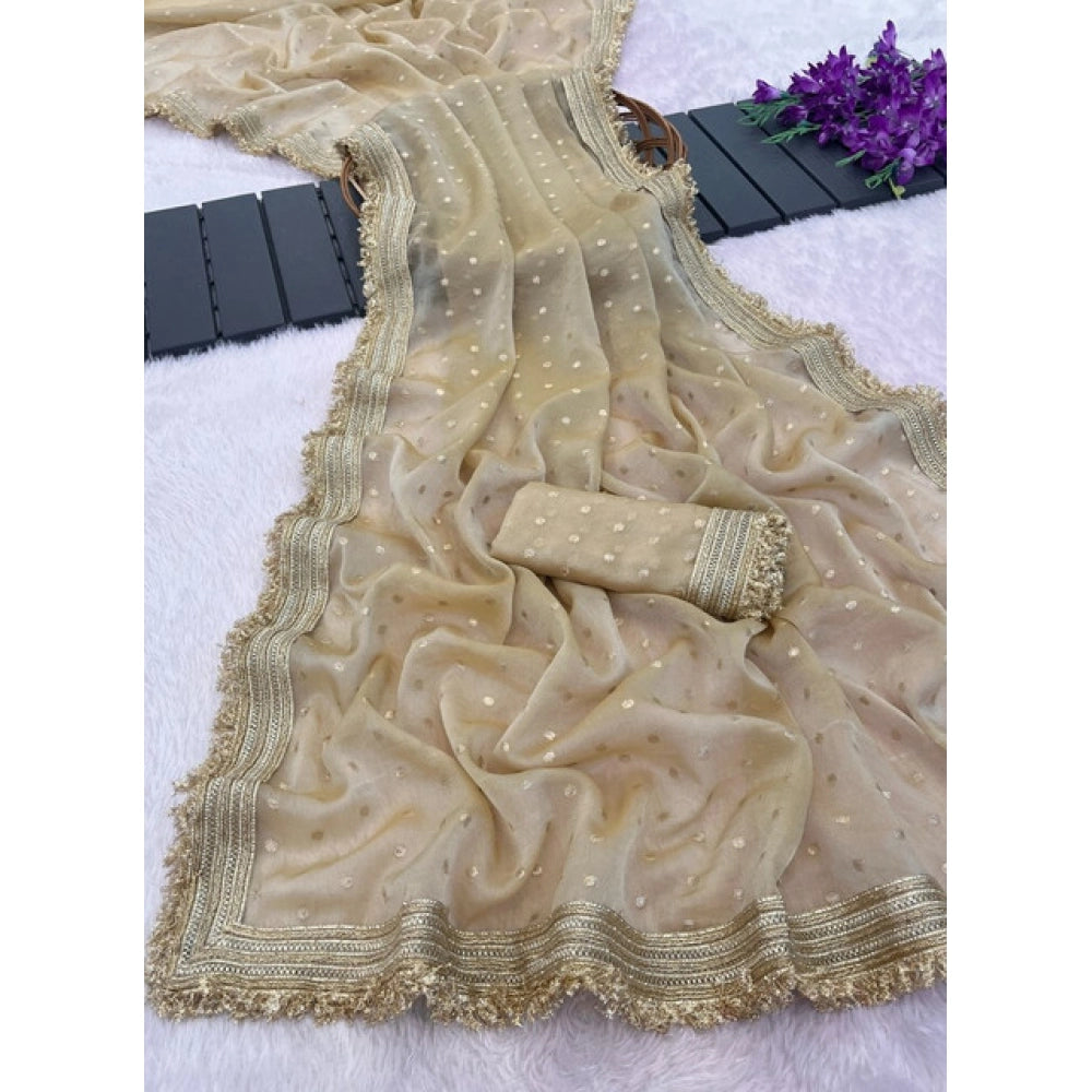 Women's Silk Embellished Saree — Beige