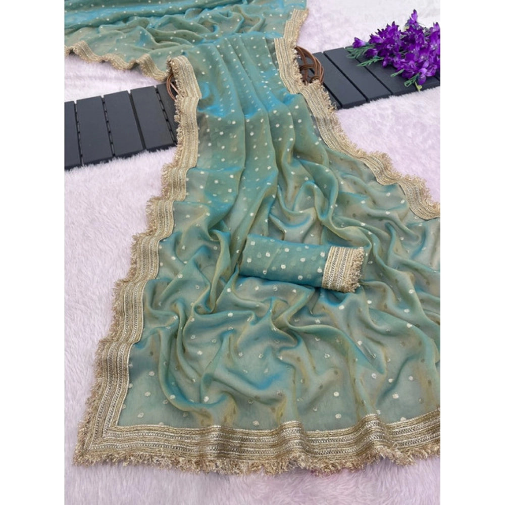 Women's Silk Embellished Saree — Green · 2593