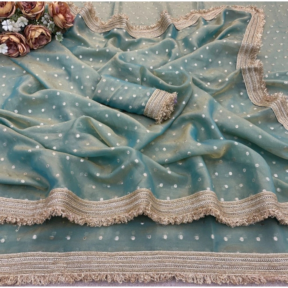 Women's Silk Embellished Saree — Green · 2593