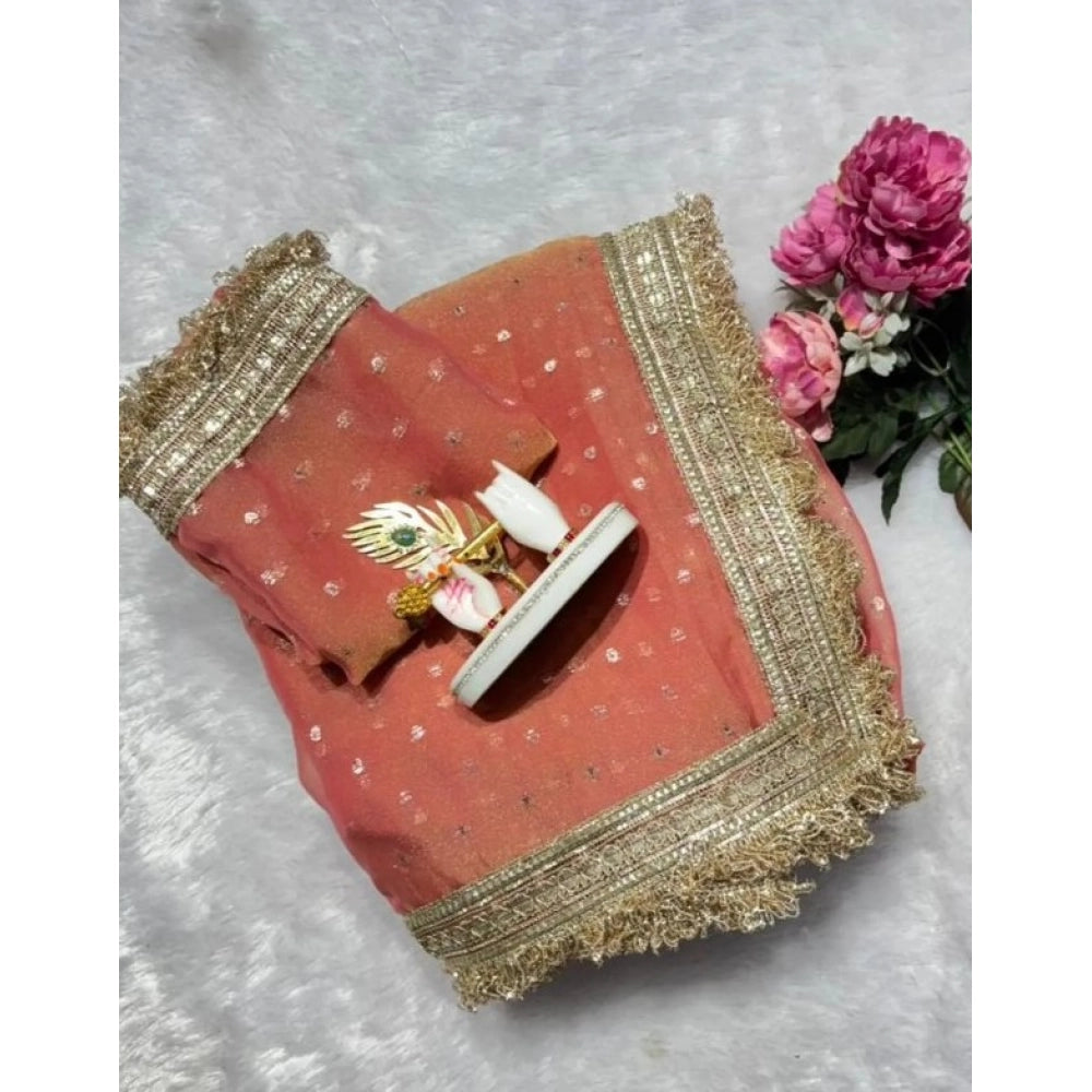Women's Silk Embellished Saree — Peach · 2595