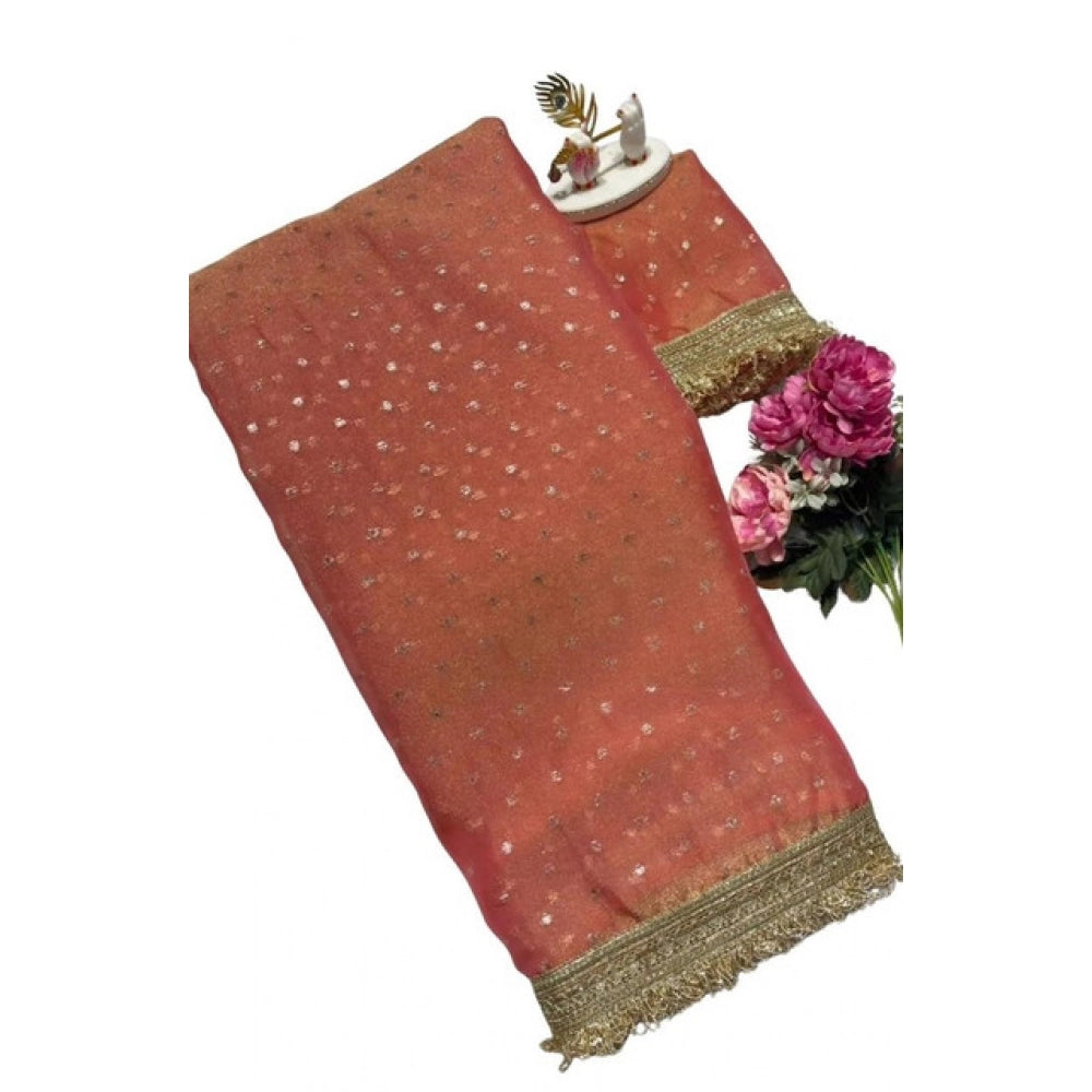 Women's Silk Embellished Saree — Peach · 2595