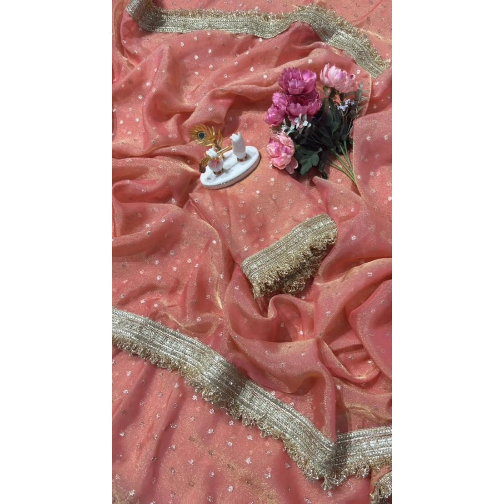 Women's Silk Embellished Saree — Peach · 2595