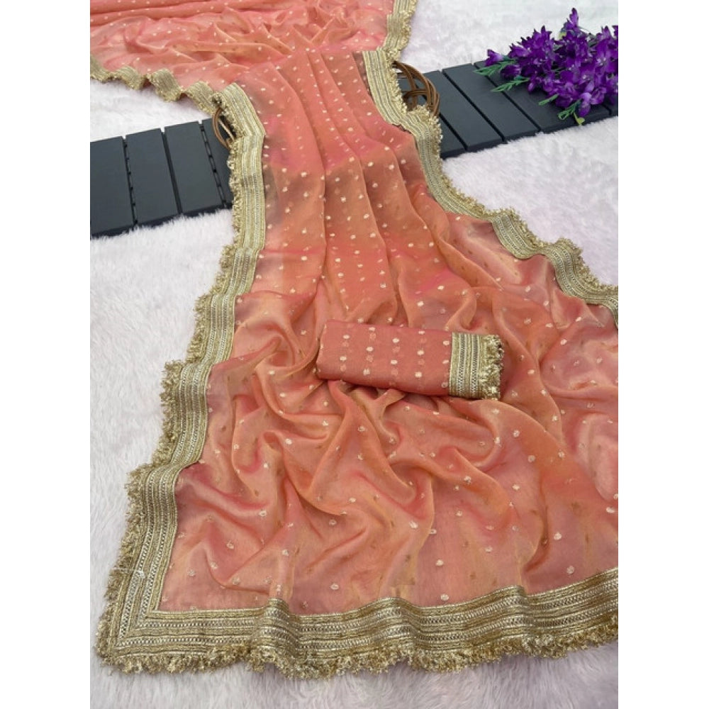 Women's Silk Embellished Saree — Peach · 2595