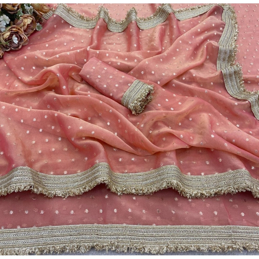 Women's Silk Embellished Saree — Peach · 2595