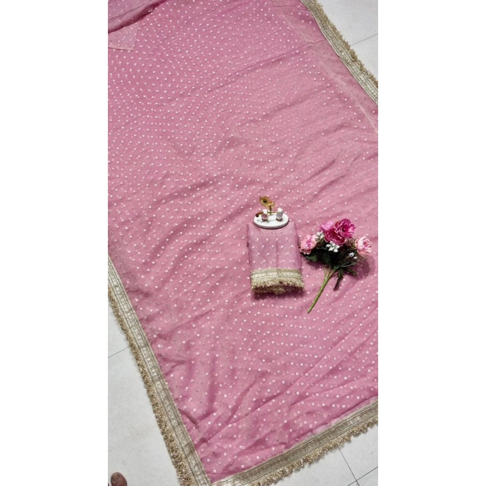 Women's Silk Embellished Saree — Pink