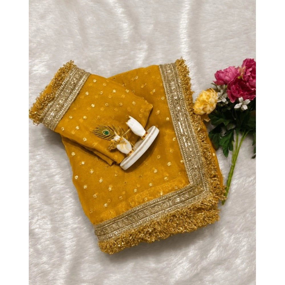 Women's Silk Embellished Saree — Yellow