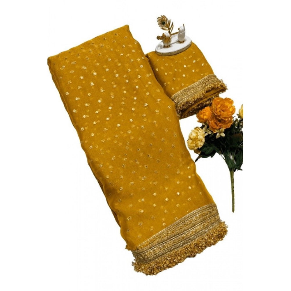 Women's Silk Embellished Saree — Yellow