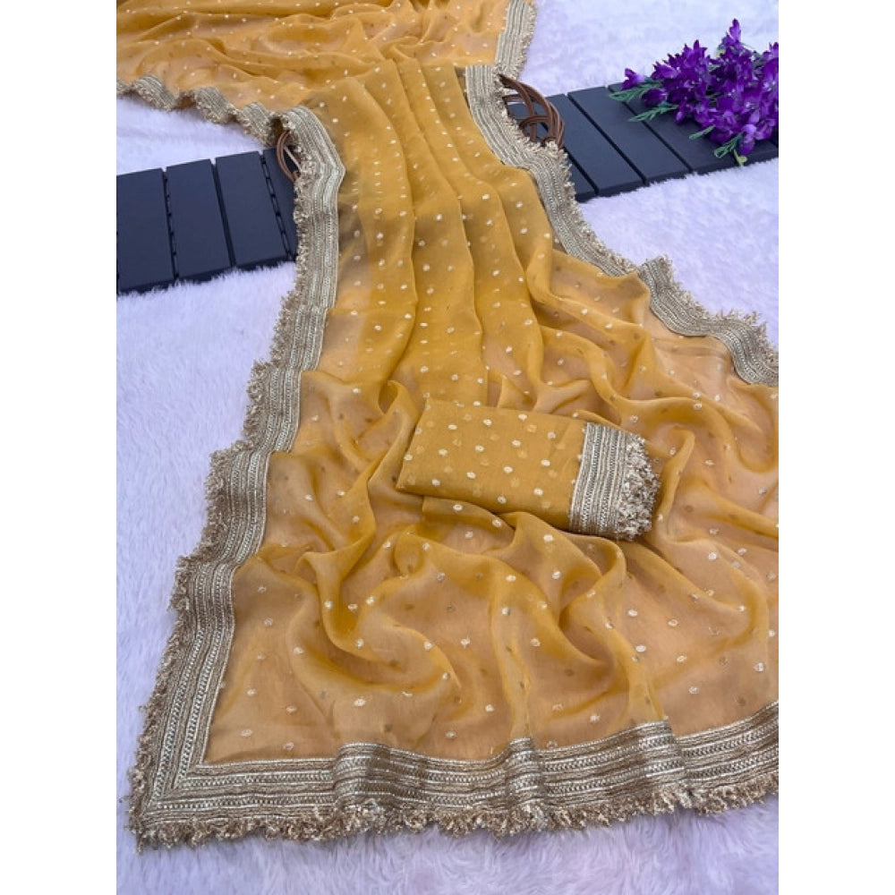 Women's Silk Embellished Saree — Yellow