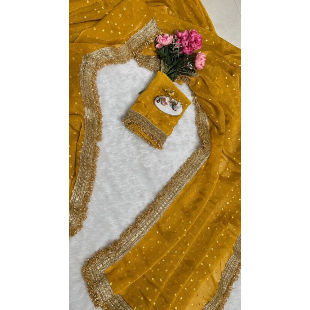 Women's Silk Embellished Saree — Yellow