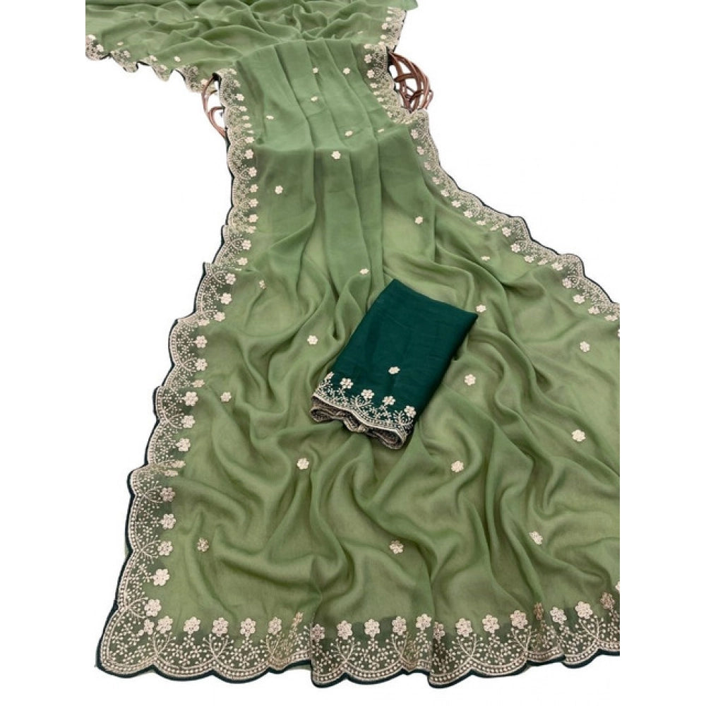 Women's Star Georgette Embroidered Saree — Green · 2600