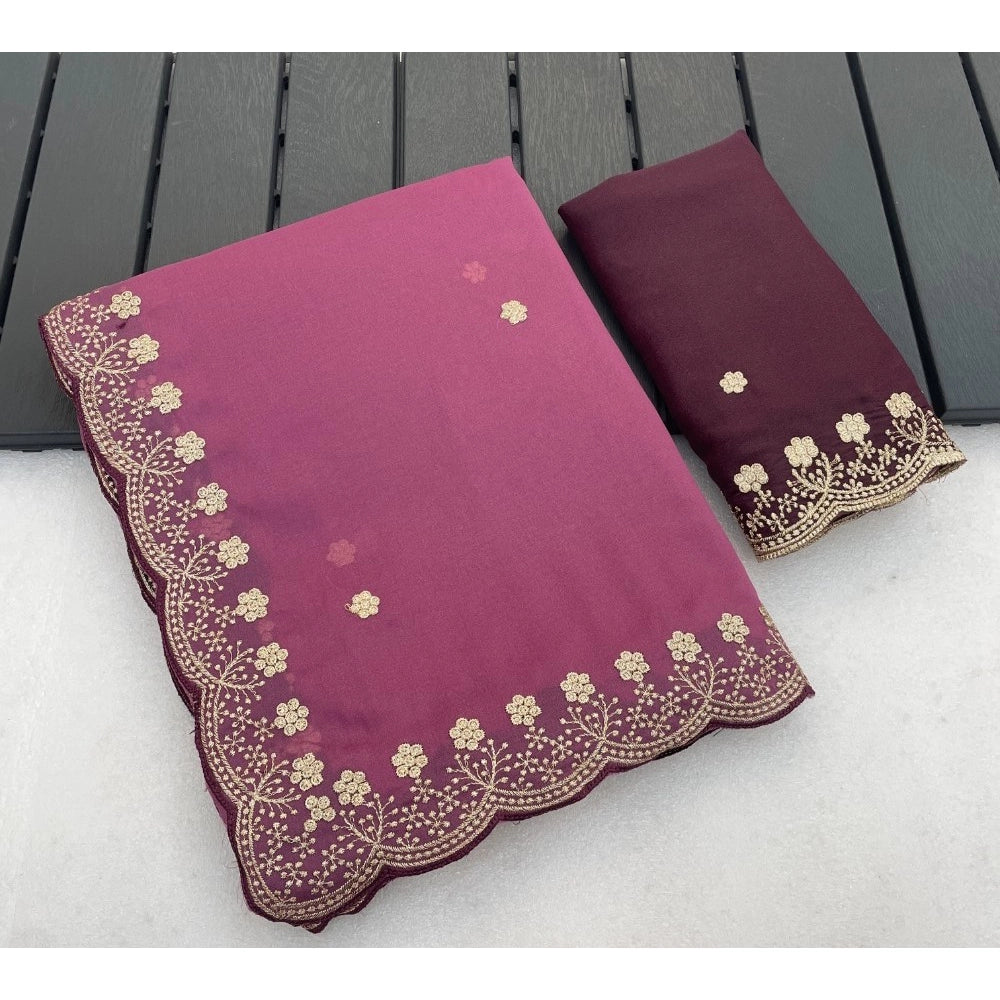 Women's Star Georgette Embroidered Saree — Pink · 2601