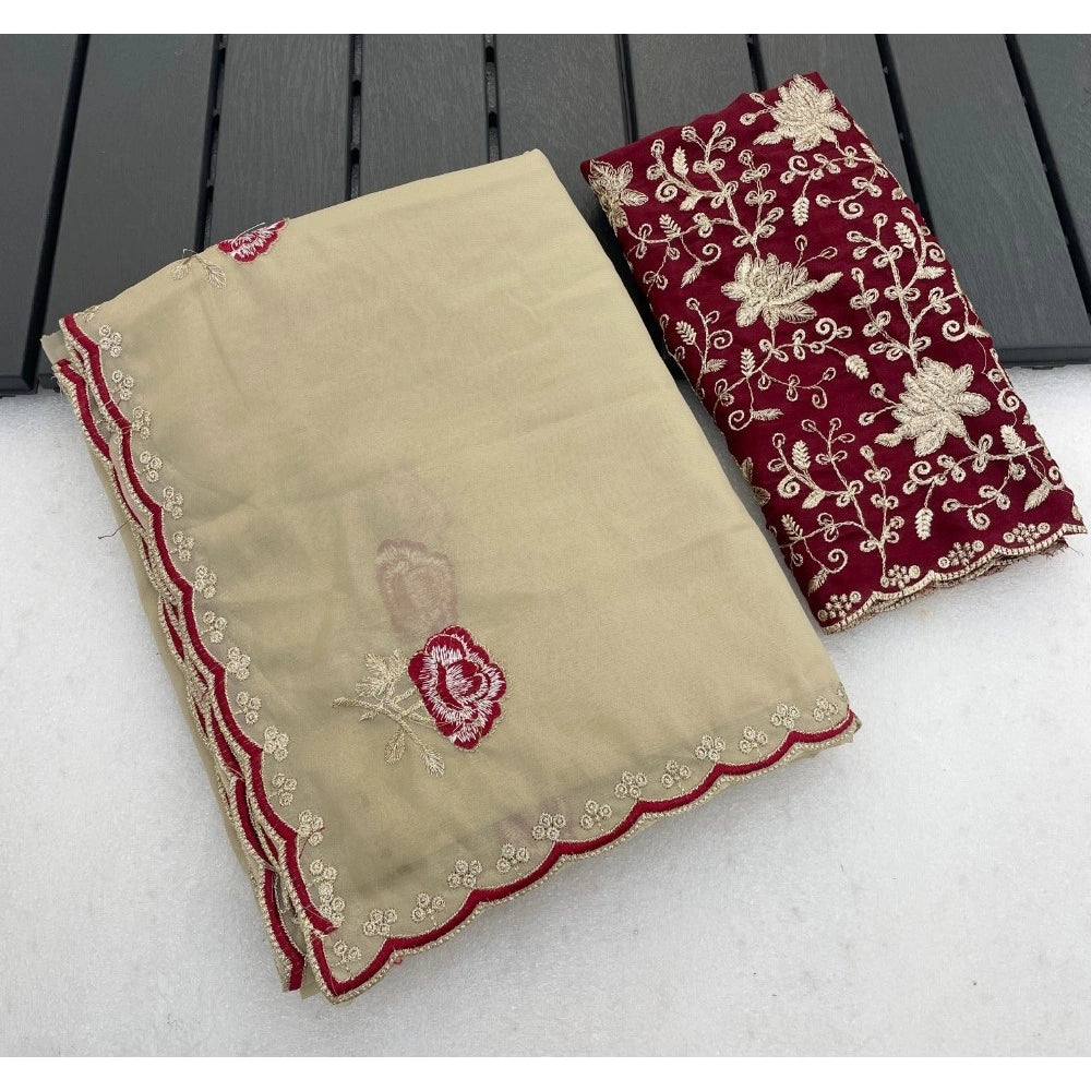 Women's Star Georgette Embroidered Saree — Cream · 2605