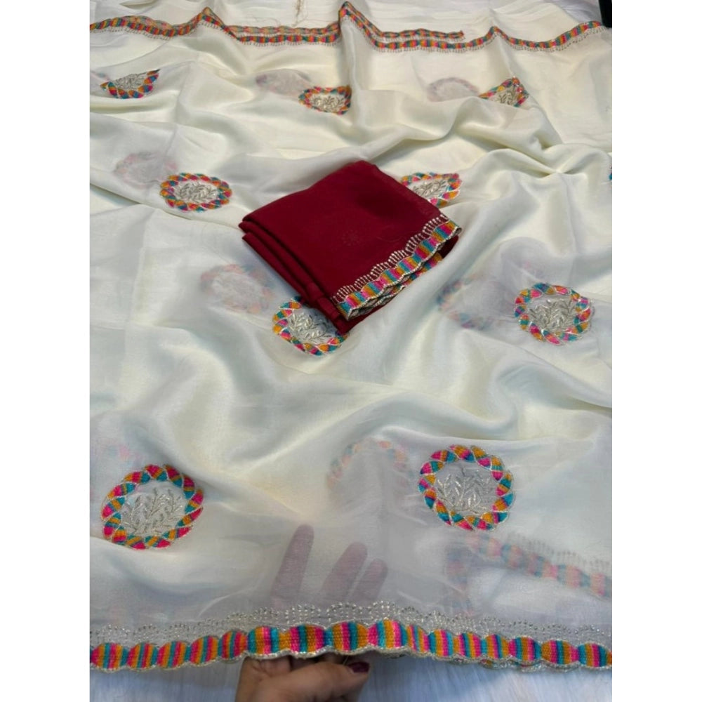 Women's Star Georgette Embroidered Saree — Cream · 2611