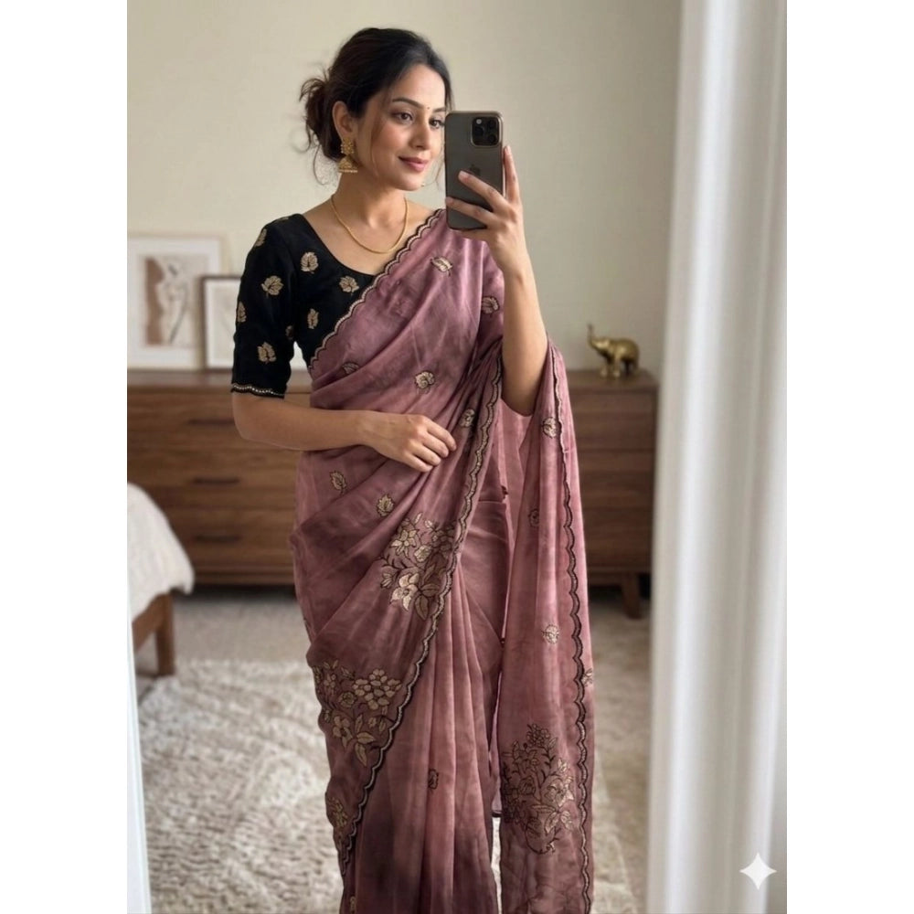Women's Viscose Silk Embroidered Saree — Pink · 2614