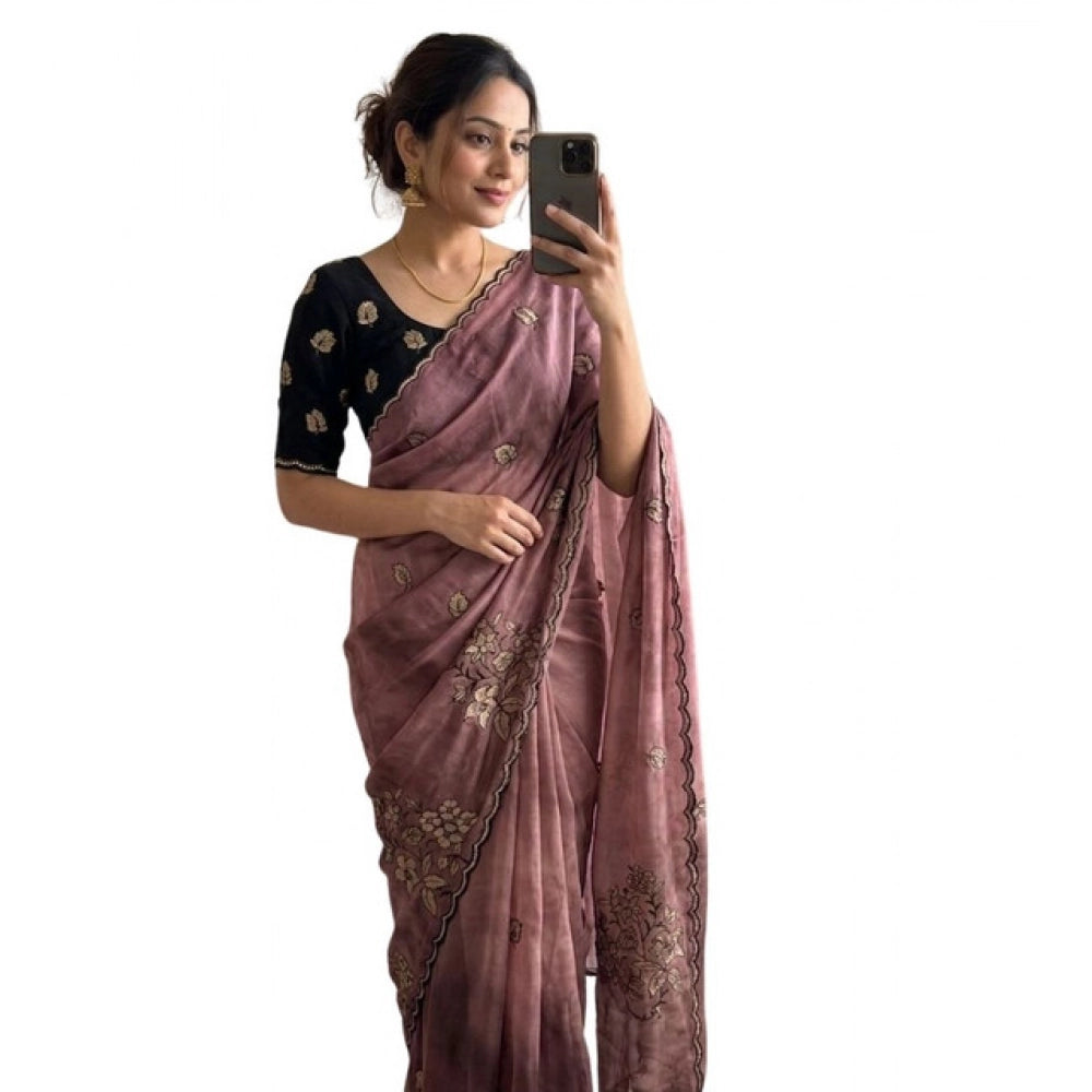 Women's Viscose Silk Embroidered Saree — Pink · 2614