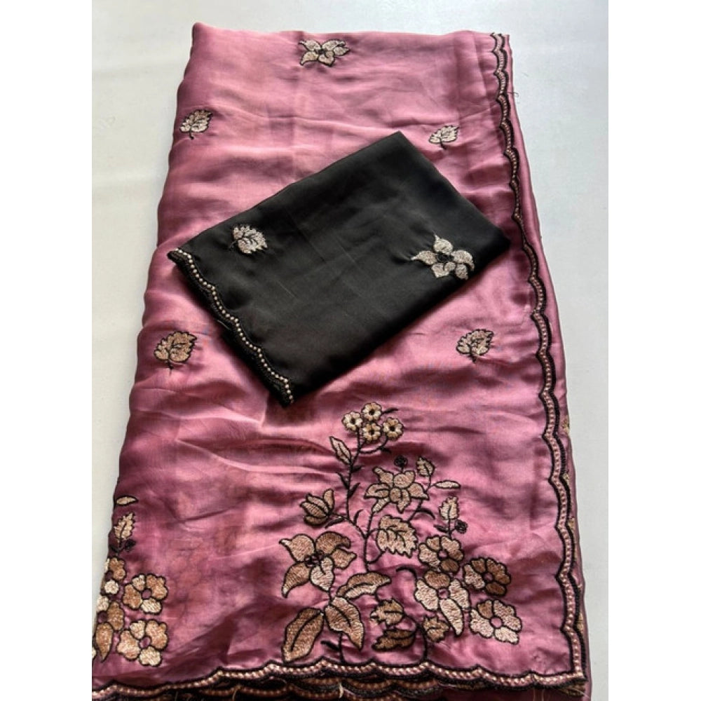 Women's Viscose Silk Embroidered Saree — Pink · 2614