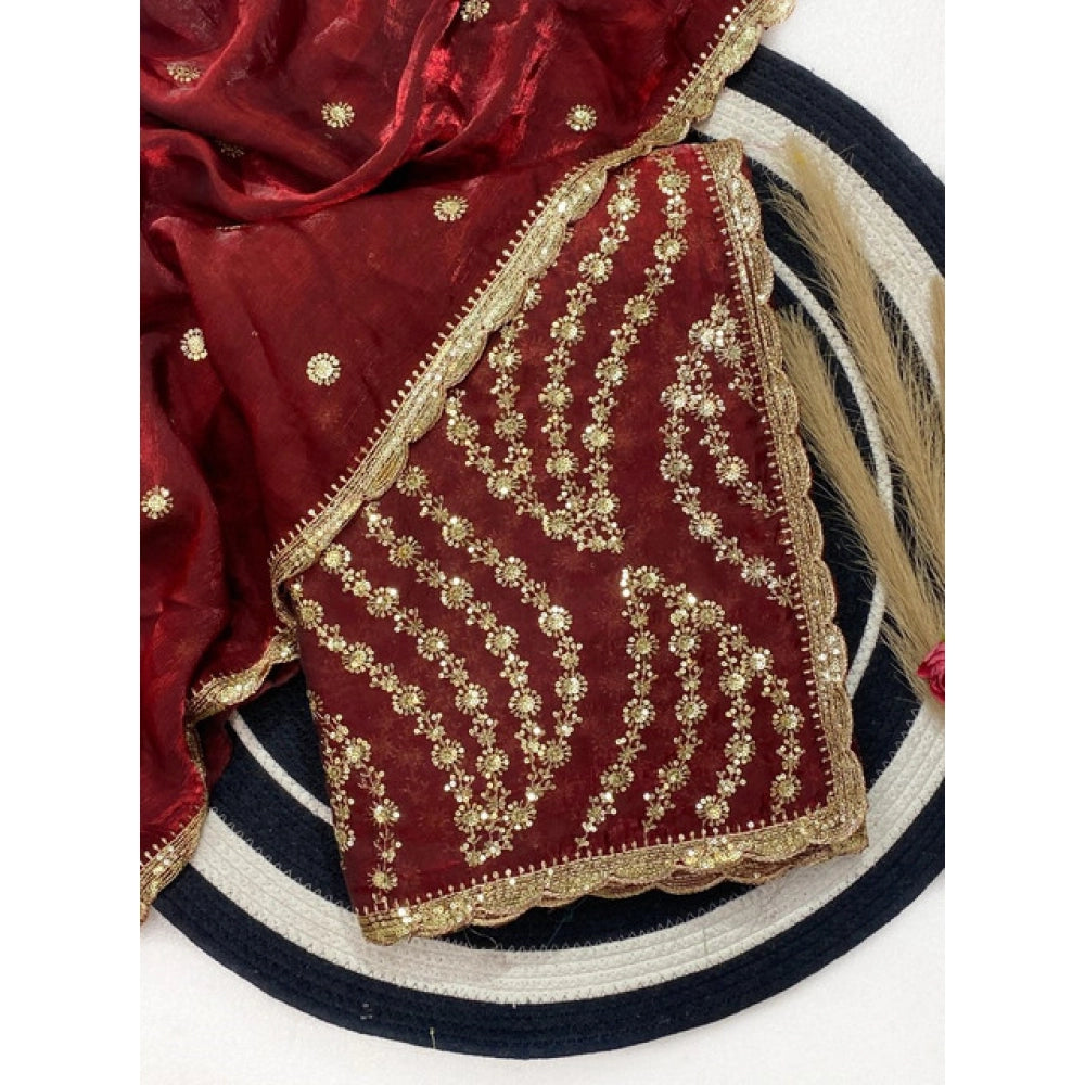 Women's Satin Embellished Saree — Maroon · 2616