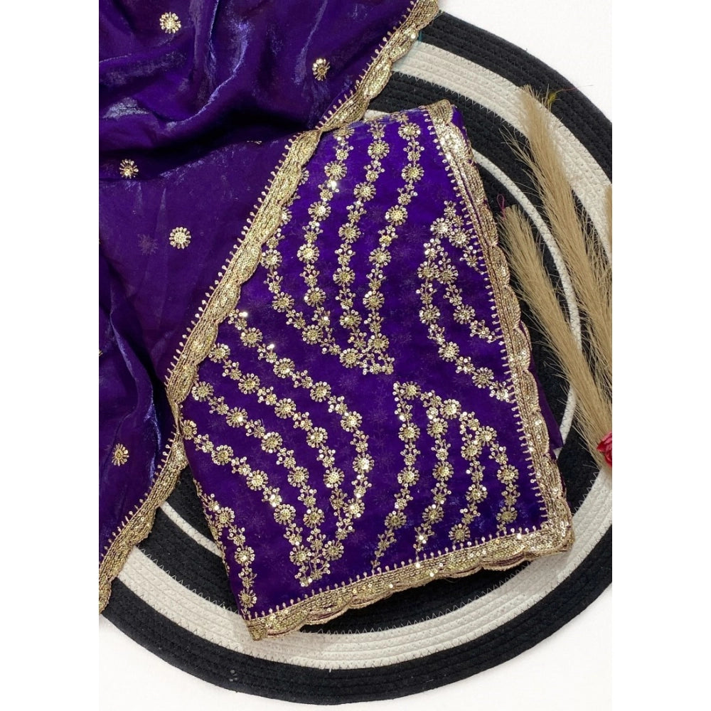 Women's Satin Embellished Saree — Purple