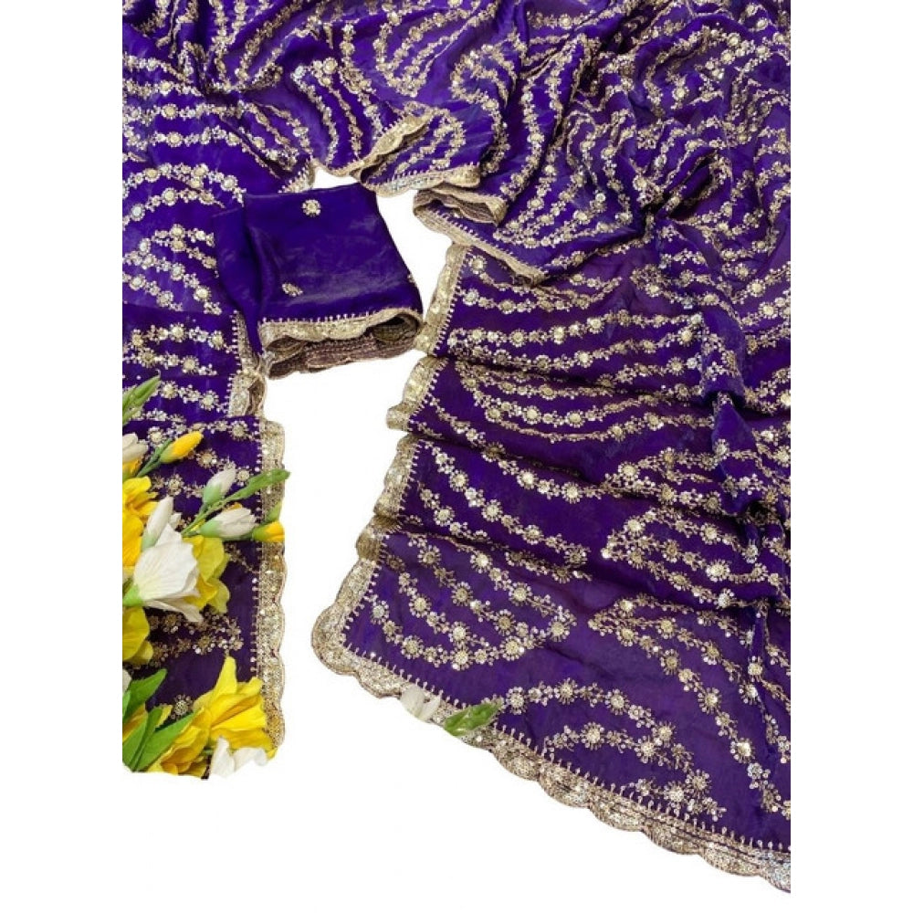 Women's Satin Embellished Saree — Purple
