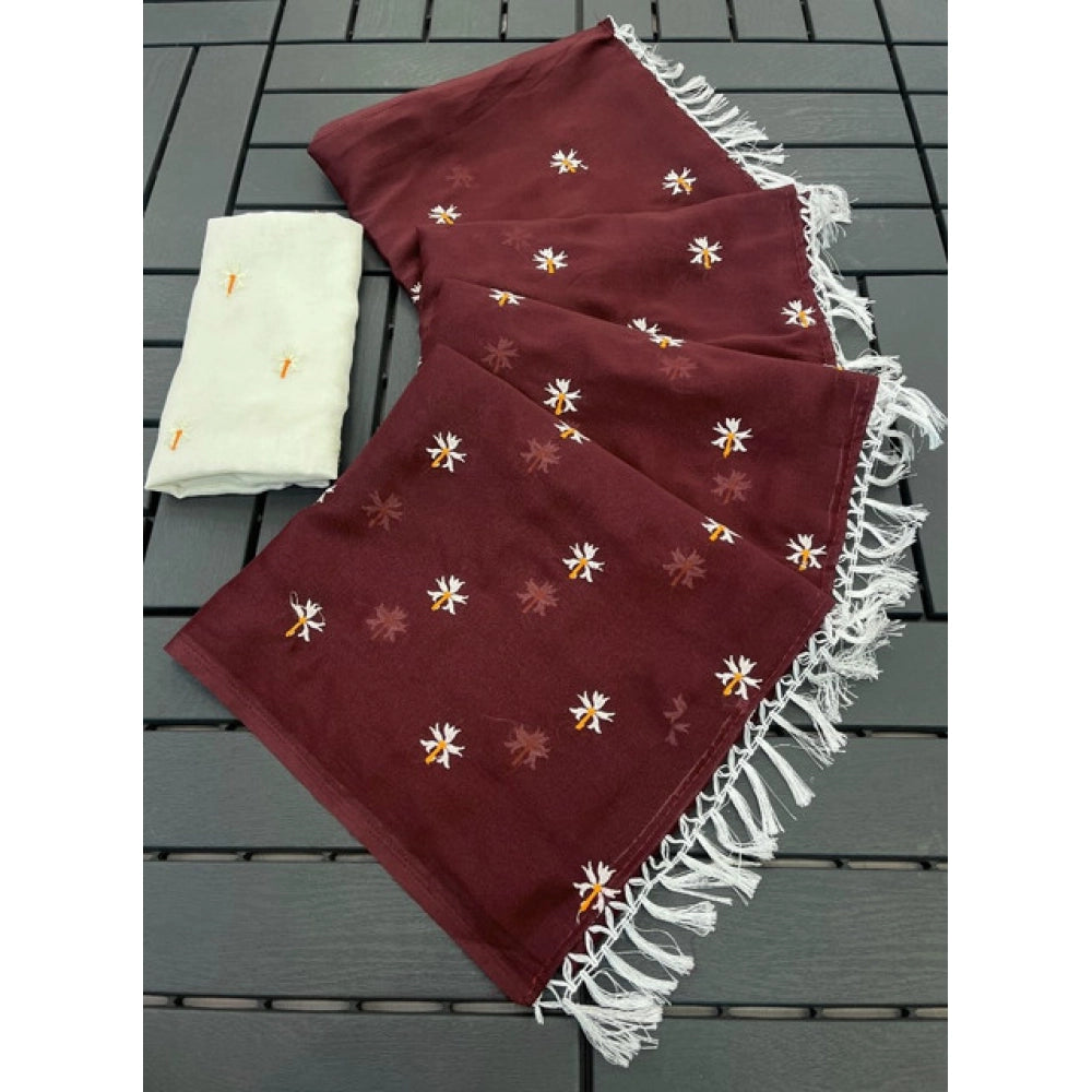 Women's Georgette Embellished Saree — Maroon · 2625