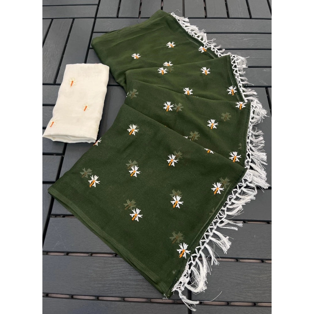 Women's Georgette Embellished Saree — Green · 2626