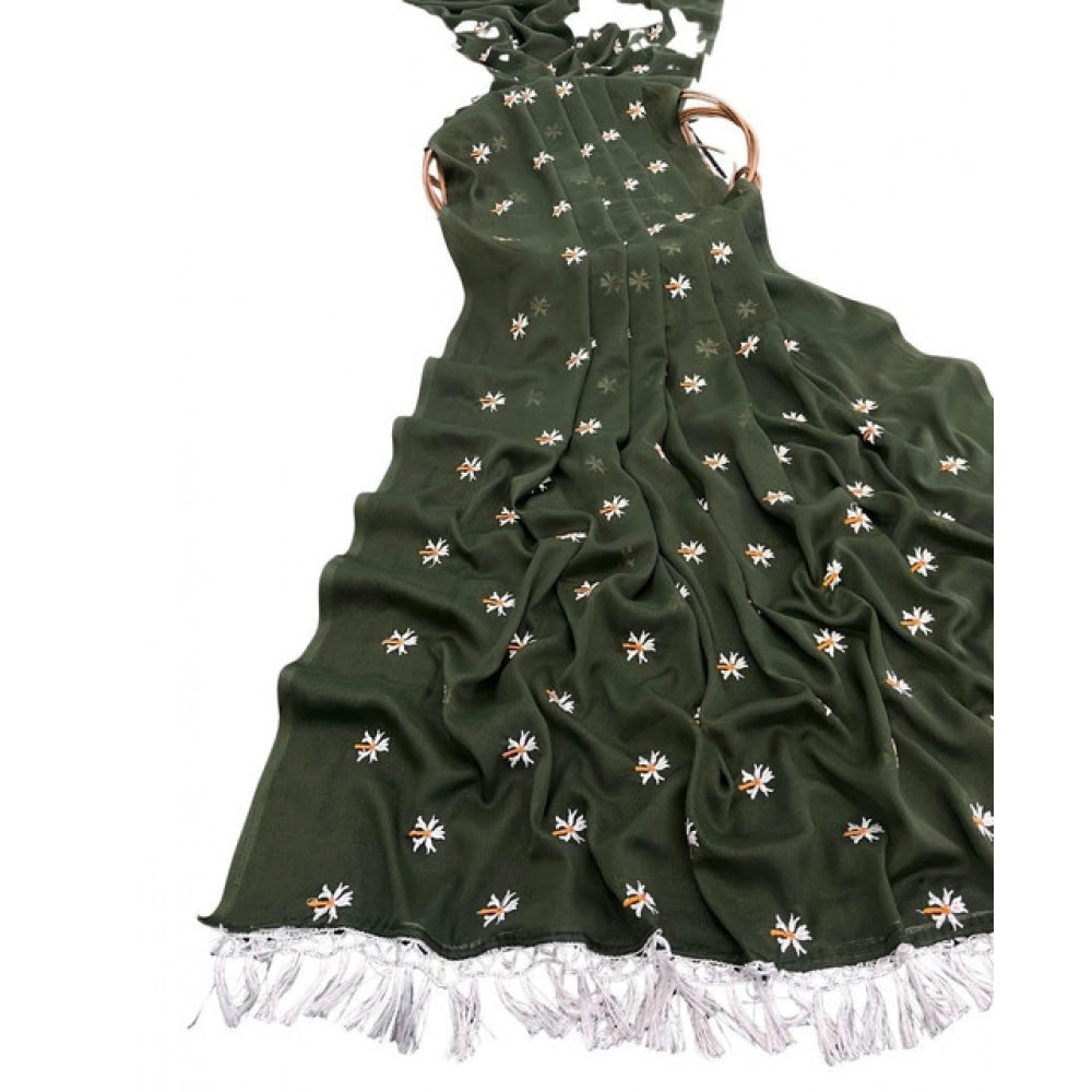 Women's Georgette Embellished Saree — Green · 2626