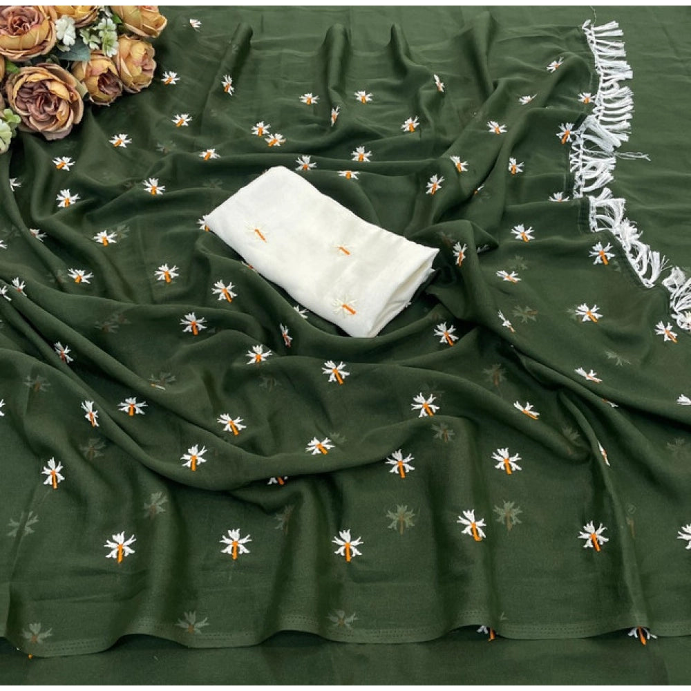 Women's Georgette Embellished Saree — Green · 2626