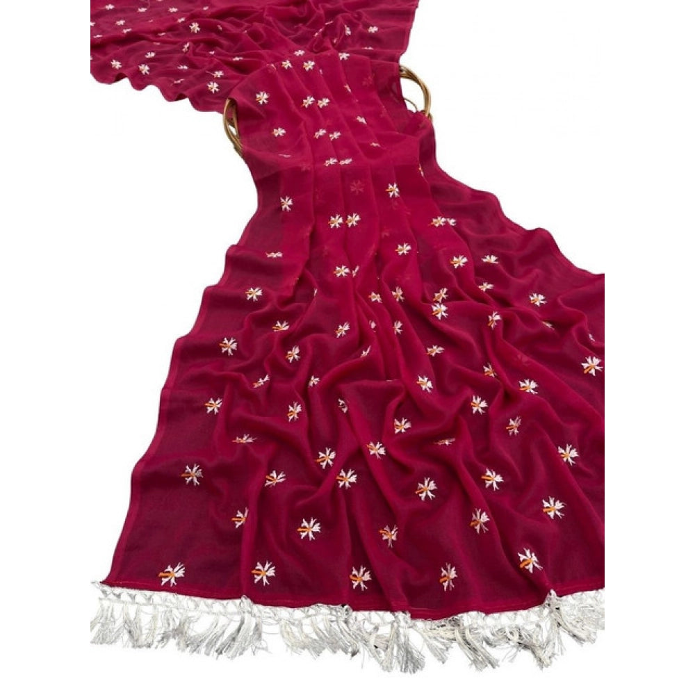 Women's Georgette Embellished Saree — Pink