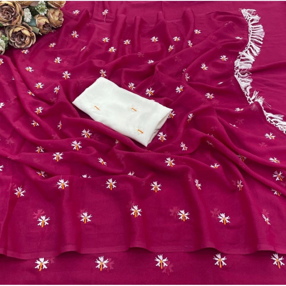 Women's Georgette Embellished Saree — Pink