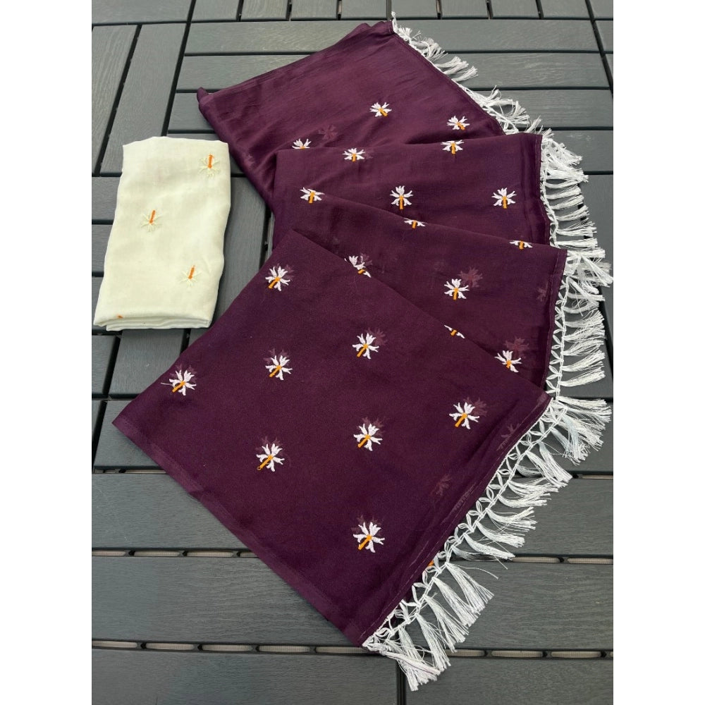 Women's Georgette Embellished Saree — Wine