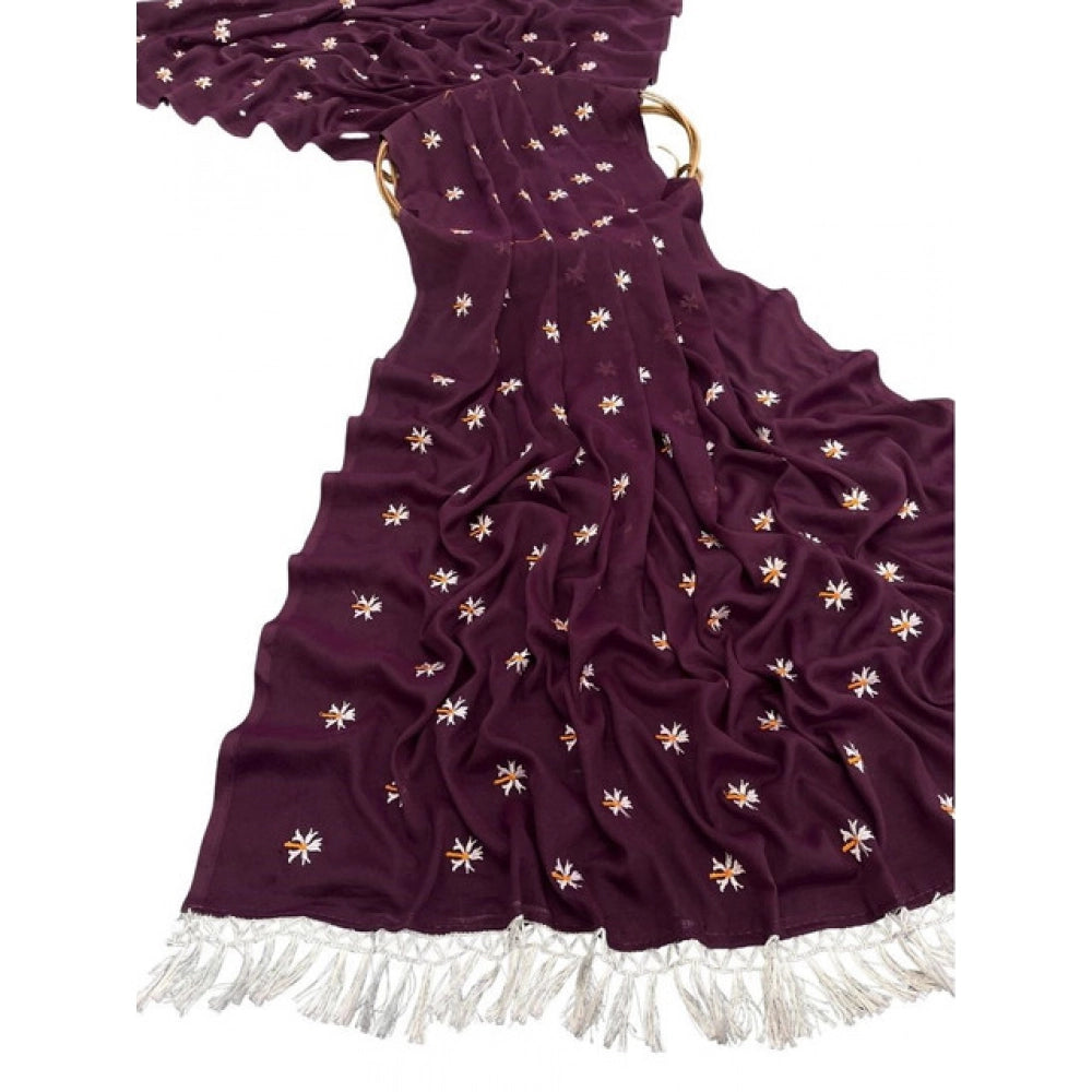 Women's Georgette Embellished Saree — Wine