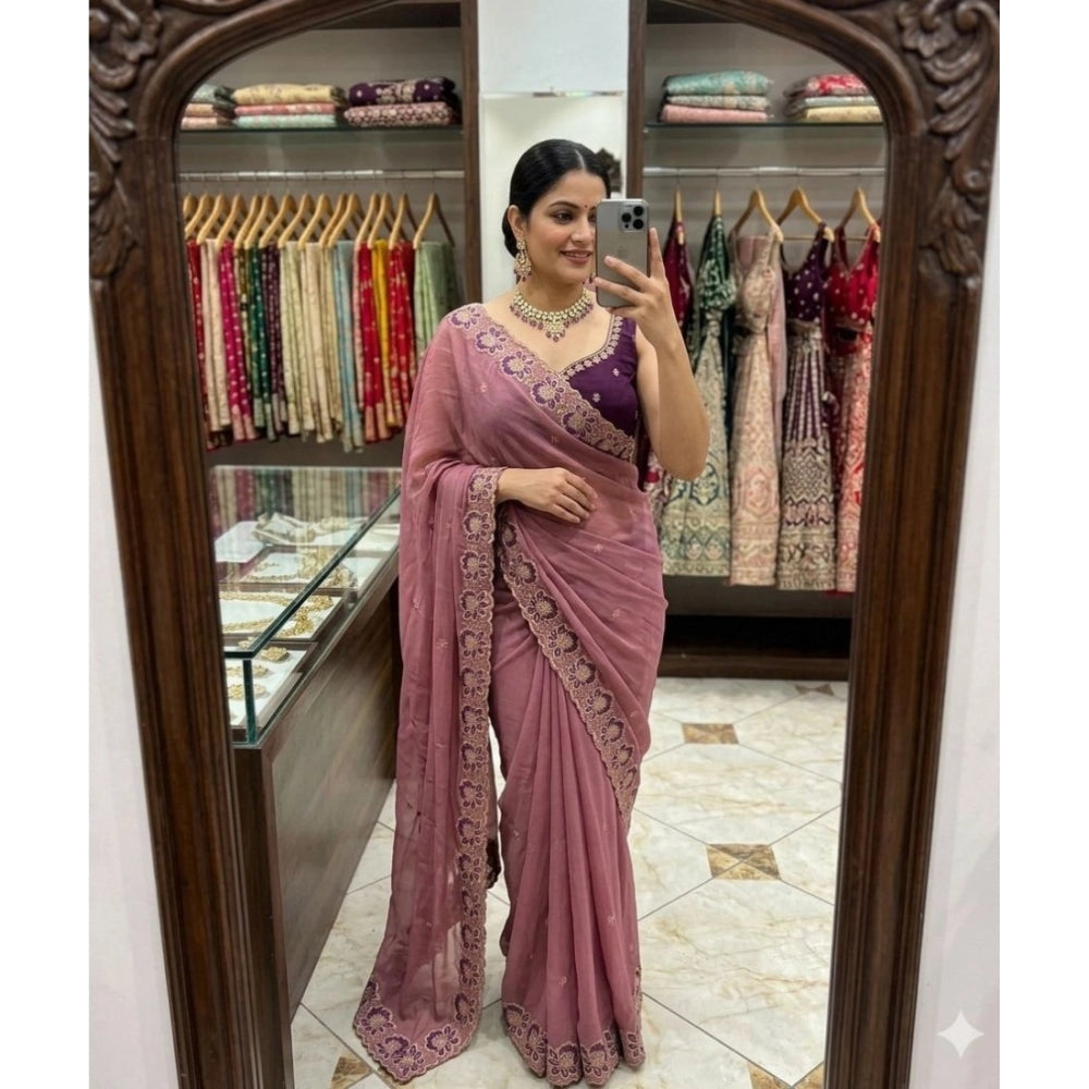 Women's Star Georgette Embroidered Saree — Pink · 2637