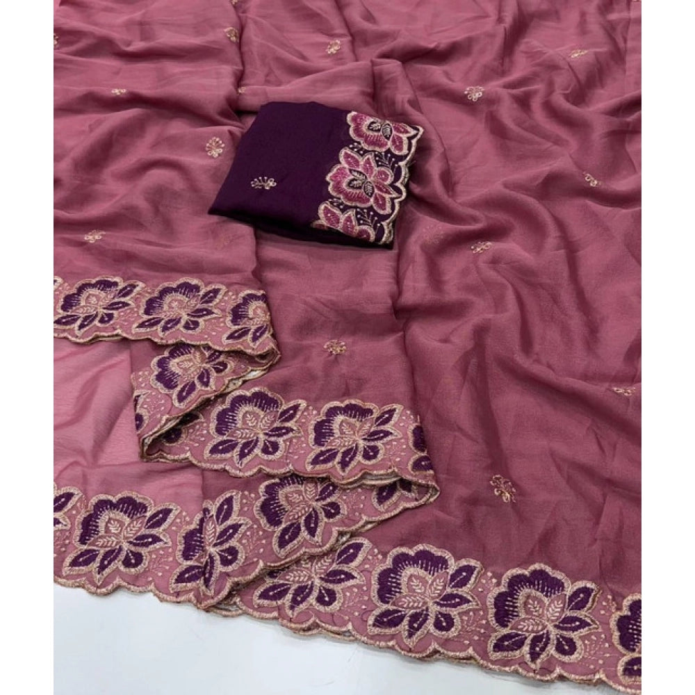 Women's Star Georgette Embroidered Saree — Pink · 2637
