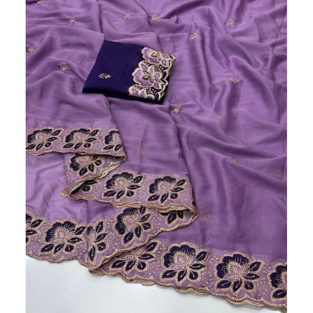 Women's Star Georgette Embroidered Saree — Purple · 2638