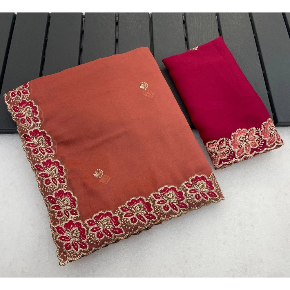 Women's Star Georgette Embroidered Saree — Orange · 2639